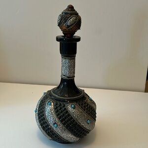 Vintage decanter, Persian vintage cobalt brown glass decanter.